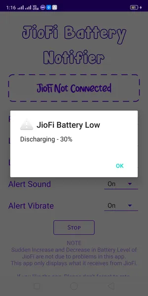 JioFi Battery Notifier